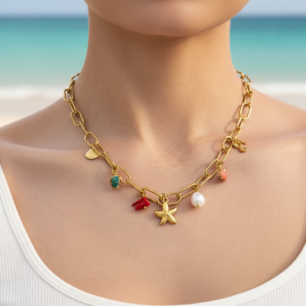 Collier breloques océan - Plage