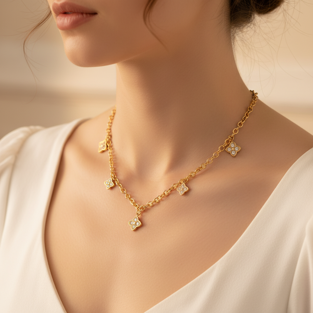 Collier fleurs diamants